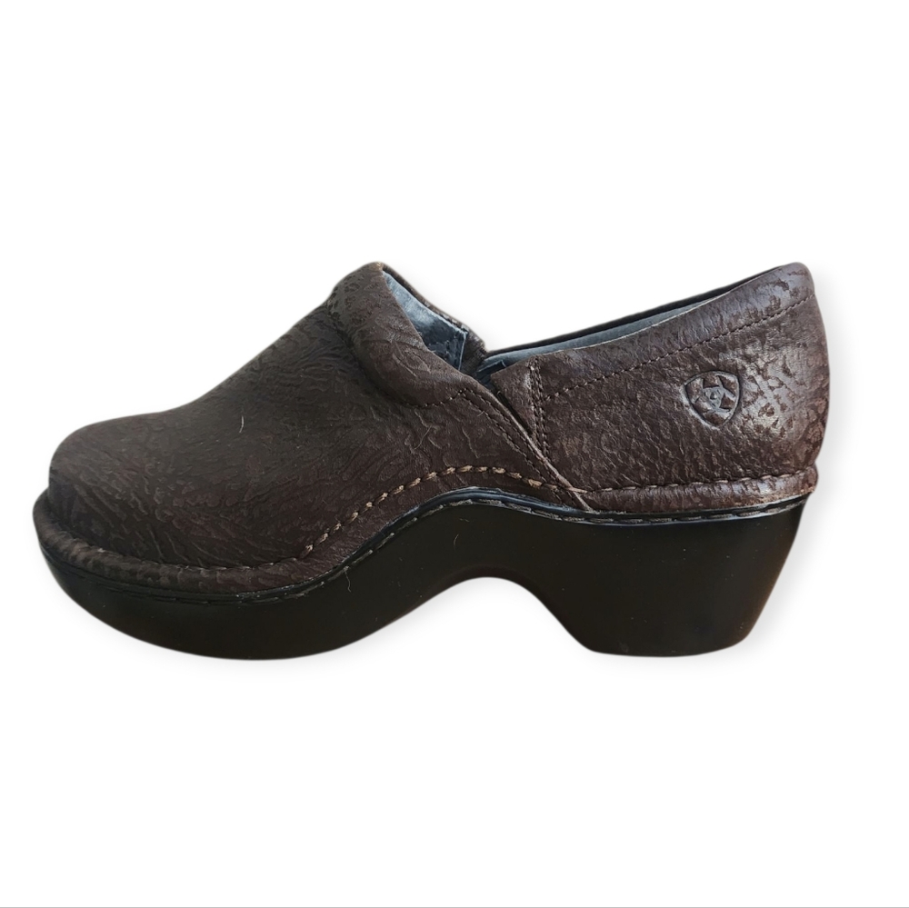 Ariat Chocolate Brown Leather Business Casual Walking Comfort Clogs Mules Womens